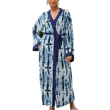 Yucama Kadın Yaz Boho Hırka Elbise Plaj Örtbas Kimono Bir Boyut Bornoz - B Mavi Beyaz