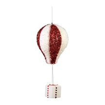 Yılbaşı Süsü Simli Zeplin Balon Kırmızı Beyaz 30 Cm