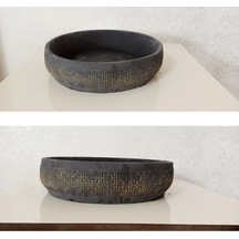 2 Adet Beton Aranjman Ve Bonsai Saksısı Kare Desen Ağız Çap 25-30 Cm Çap Antrasit Gold