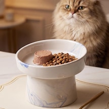 Seramik Mama Kabı - Kedi Ve Köpekler İçin Sağlıklı Mama Kasesi - Ayaklı,yükseltilmiş, Kaymaz Mama Kabı Mavi