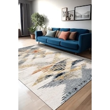 Dizayn Adelte Modern Desenli Şönil Pamuk Tabanlı Yıkanabilir Kaymaz Antibakteriyel Salon Halısı 80x200 Açık Bej