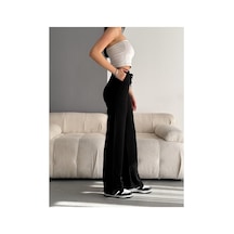 Winmoda34 Kadın Trend Bol Paça Modal Kumaş Eşofman Altı Çift Cepli Wide Leg Siyah