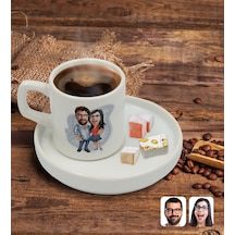 Kişiye Özel Sunum Tabaklı Sevgililer Karikatürlü Türk Kahvesi Fincanı Model 105