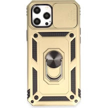 Newface Apple iPhone Uyumlu 12 Pro Max Kılıf Pars Lens Yüzüklü Silikon - Gold Altın Diğer