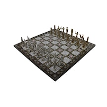 Metal Mısır Satranç Takımı Parlak Ve Katlanır Sedef Desenli Mdf A