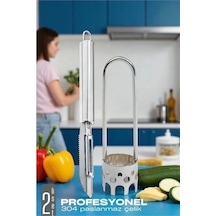 Dolmalık Biber Oyacağı Soyacak Seti - Sebze Oyacağı - Profesyonel Çelik 2 Li Set Çok Renkli