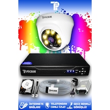 Picam 1 Kameralı Dome 1 İç Kamera Set 2 TB HDD Full HD Renkli Gece Görüşlü Güvenlik Kamerası Sistemi
