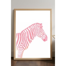 Pembe Zebra Doğal Ahşap Çerçeveli Poster, Dekoratif Hayvan Duvar Tablosu