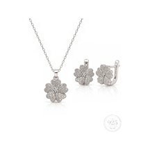 Servi 925 Ayar Gümüş Rose Garden Zirkon Taşlı Zarif Çiçek Kolye Ve Küpe Seti -538