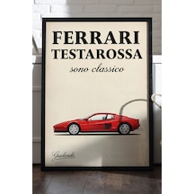 Ferrari Testarossa Siyah Ahşap Çerçeveli Poster, Dekoratif Araba Duvar Tablosu