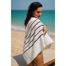 Peştemal Plaj Havlusu %100 Pamuklu 70x150 Cm Beyaz Waves Çok Renkli