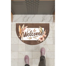 Rugmood Modern Dijital Paspas Kahverengi Çiçekli Welcome Kapı Önü Paspası
