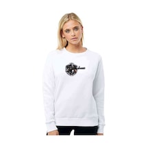 Pubg Sniper Ready Fire Baskılı Beyaz Kadın Sweatshirt