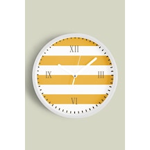 Yatay Çizgili Modern Duvar Saati - 30cm - Önü Camlı Beyaz Kasa - Sessiz Mekanizma Beyaz