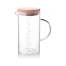 1000ml Bambu Kapaklı Cam Ölçü Kabı Dayanıklı Ve Şeffaf Sıvı & Kuru Malzeme Ölçme Kabı Mutfak İçin Hassas Ölçüm Ve Saklama Çözümü 1000ml - Cam Sürahi Ölçü Kabı