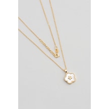 So Chic Sedef Çiçeği 18 Ayar Beyaz Altın Kaplama 43 Cm Gümüş Minimal Kolye