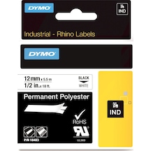 Dymo 18483 Rhinopro Beyaz Siyah Sabit Polyester Şerit 12 Mm X 5.5