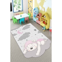 Pembe Kaymaz Tabanlı Ayıcıklı Lazer Kesim Bebek Halısı Ar186n11