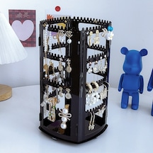 Döner Takı Ekran Standı Kulak Klipsi Küpe Küpe Saklama Standı Taşınabilir Takı Saklama Kutusu Asılı Kolye Rafı Siyah