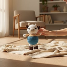 Oyun Ve Uyku Arkadaşı El İşi Amigurumi Peluş Oyuncak İnek