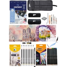 Canson Defter A5 200 Gr Adel Dereceli Kalem Seti 8'li Bic Aquarelle Kuru-suluboya Kalemi 12 Renk