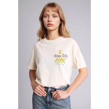 Defacto Yazı Baskılı Ekru Kadın T-shirt G2471ax/er103 Ekru