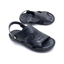 Derilax Hakiki Deri Tam Ortopedik Büyük Numara Erkek Sandalet Siyah