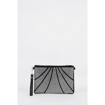 Vivaq Kadın Parça Gümüş Taşlı Süet Bilek Askılı Ve Zincir Askılı Portföy El Ve Clutch Çanta SİYAH
