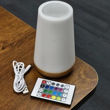 Boatshop1 Modern Usb Şarj Edilebilir Rgb Gece Lambası Uzaktan Kumandalı 5 Seviye Parlaklık 12 Renk Dokunmatik Ahşap Taneli Yatak Odası Ofis Dekoru Ahşap