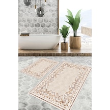 Dijital Baskı Kilim Desen Kaymaz Taban 2li Set Banyo Paspası Klozet Takımı 50x60cm-60x100cm Krem