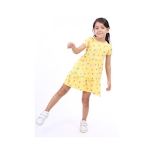 Toontoy Kız Çocuk Bisiklet Yaka Komple Çilek Baskılı Elbise Koyu Sarı