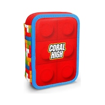Coral High Kids Renkli Blok Desenli Çift Katlı Kalem Çanta 11157 Çok Renkli