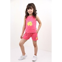 Toontoy Kids Toontoy Kız Bebek 2'li Takım Baskılı Bisiklet Yaka T-shirt & Beli Lastikli Cepli Şort Fuşya