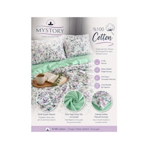 %100 Pamuk Çift Kişilik Nevresim Takımı Spring Bloom Yeşil Yeşil Lila Sarı