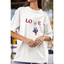 Love Spider Ağ Ön Baskılı Beyaz Tişört