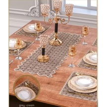 Hasır Supla Takımı Masa Seti 6 Kişilik 7 Parça Supla Runner Set Gri-krem - 38 X 45 Cm Çok Renkli