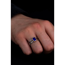 Lacivert Zirconia Taşlı Gümüş Erkek Yüzük Işıklı Kutuda Sevgiliye Eşe Babaya Hediye Yüzük