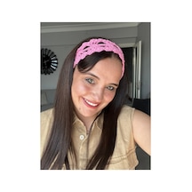 Kadın Örgü Saç Bandı El Yapımı Dantel Bandana Saç Aksesuarı Pembe