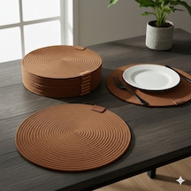 Amerikan Servis Runner 6 Lı Sunum Supla Çeyiz Takımı Örgü Tabak Altı Yanmaz Kahverengi