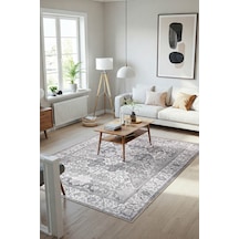 Stonart Eskitme Vintage Desenli Gri Otantik Yıkanabilir Şönil Halı Al 446 gri