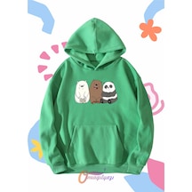 Çocuk Unisex Ayıcıklar Baskılı Oversize Kapüşönlü Sweatshirt Yeşil