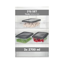 3'lü Trendy Buzdolabı Düzenleyici - Mikrodalga Ve Difrize Uygun Organizer Saklama Difriz Kabı 2700ml Gri