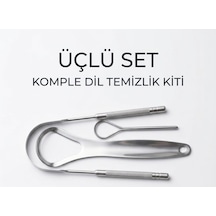 Paslanmaz Çelik Dil Temizleyici Ve Sıyırıcı 3 Parça Orta Sertlikte Fırça Kılı