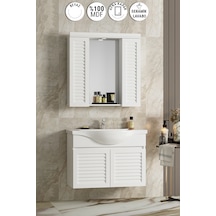 Lilyum 80 Cm Beyaz Mdf Panjurlu Asma Banyo Dolabı Takımı Beyaz