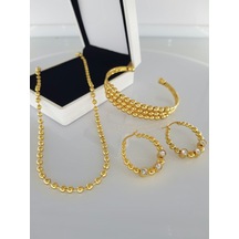 Güzellik Kararmaz Gold Çelik Takı Seti Gümüş - Rose Gold