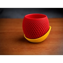 3d Baskı Küre Saksı - Kafes Dokulu İki Parçalı Dekoratif Saksı - Kırmızı-sarı
