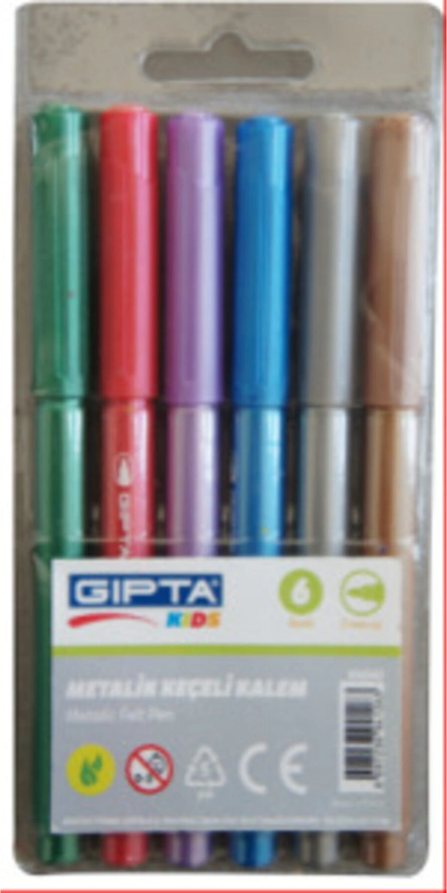 Keçeli Boya Kalemi Pvc Çantalı 6 Metalik Renk K4040