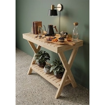 Nelyu Masif Ahşap Yan Sehpa - 80x60x20 Cm Çok Amaçlı Dekoratif Raf Bej
