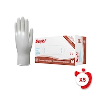 Beybi Pudrasız Lateks Muayene Eldiveni M Beden Beyaz 100'lü 5 Paket