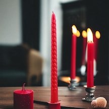 Petek Mum Kırmızı Altın Simli Çam Ağacı Boy 8.5 Cm Bal Mumu Beeswax Candle Diğer